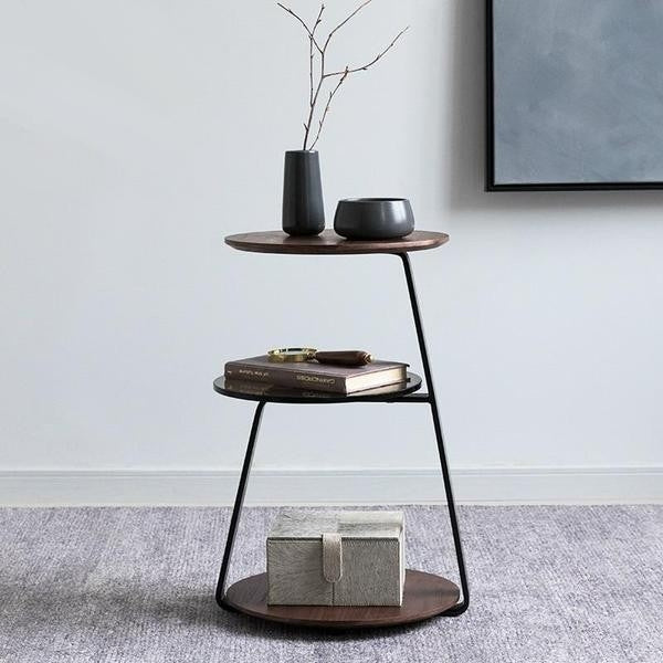 Modern 3-Tier Metal Accent Table – Minimalist Wooden Shelf Stand