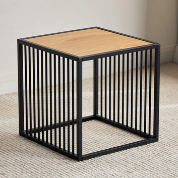 The Cage Side Table – Compact Metal & Wood Accent Table