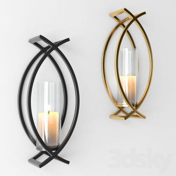 MAGHJI Modern Wall Sconce Candle Holders, Black Metal Frame Hurricane, Set of 2, Wall Mounted