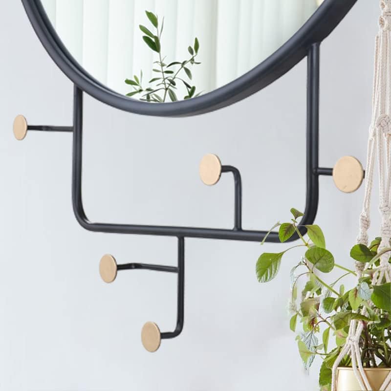 MAGHJI Modern Round Wall Mirror with Metal Frame and Decorative Hooks, Diameter 50 cm, Black.