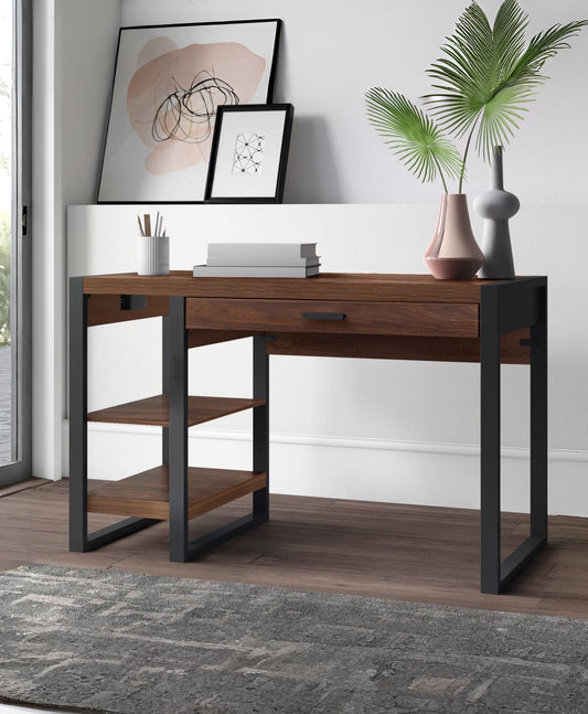 1-Drawer Desk with USB Port & Open Storage – Modern Industrial Workspace