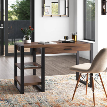 1-Drawer Desk with USB Port & Open Storage – Modern Industrial Workspace