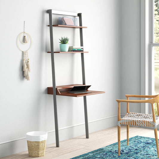 Leaning Ladder Desk – Compact Wall-Mounted Workspace with Shelves