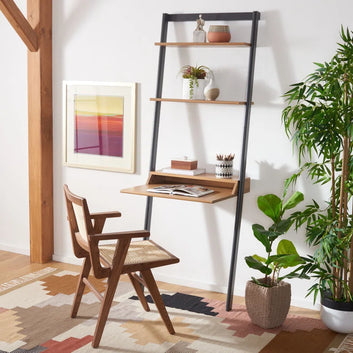 Leaning Ladder Desk – Compact Wall-Mounted Workspace with Shelves