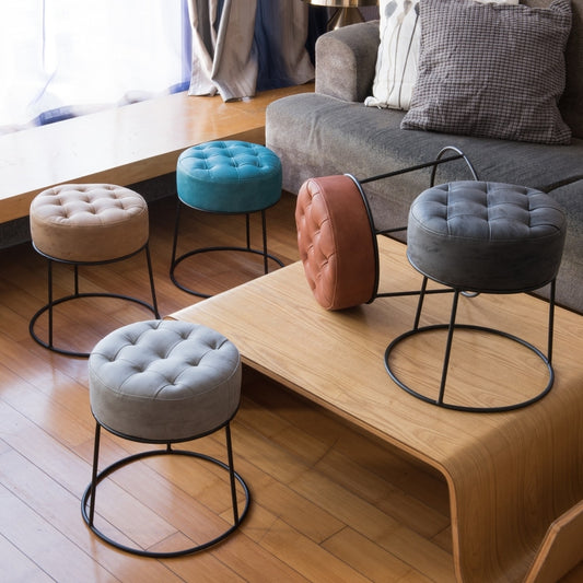 Maghji Tufted Suede Ottoman with Metal Base – Stackable & Stylish Seating - Set of 2