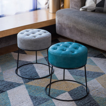 Maghji Tufted Suede Ottoman with Metal Base – Stackable & Stylish Seating - Set of 2