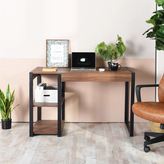 2-Shelf Writing Desk – Industrial Wood & Metal Home Office Table