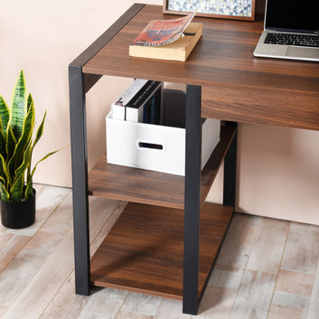 2-Shelf Writing Desk – Industrial Wood & Metal Home Office Table