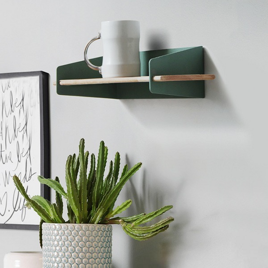 Minimalist Wall Shelf – Modern Green & Wood Floating Shelf