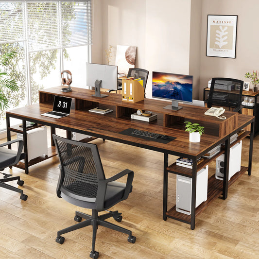 Dual Workstation Desk with Monitor Shelf – 2-Person Gaming & Office Setup