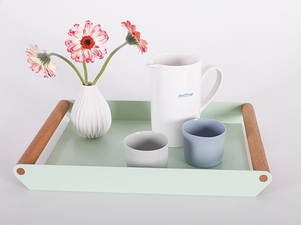 MAGHJI Modern Serving Tray with Wooden Handles, Mint Green, Set of 3.