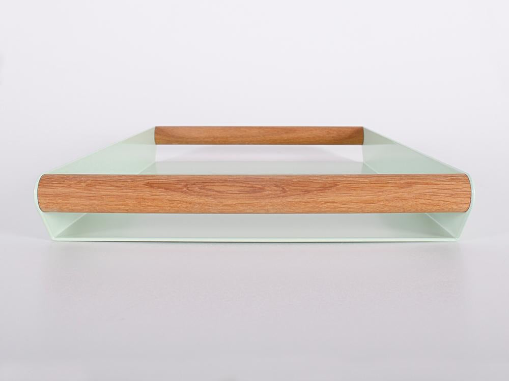 MAGHJI Modern Serving Tray with Wooden Handles, Mint Green, Set of 3.