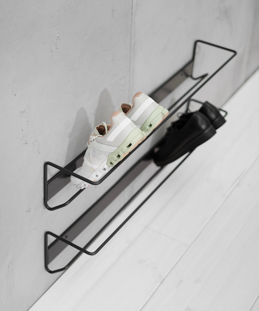 Maghji Wall-Mounted Shoe Racks, Set of 2, Black Powder-Coated Metal.
