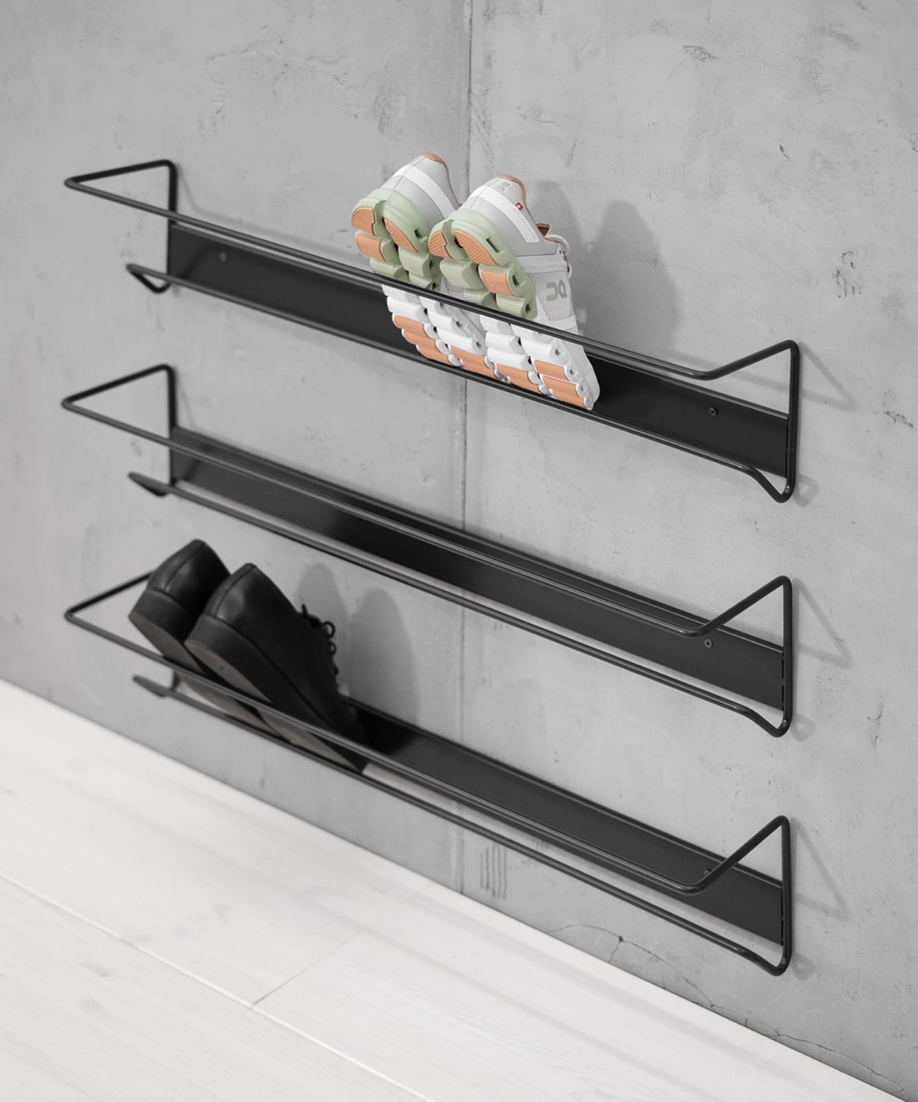 Maghji Wall-Mounted Shoe Racks, Set of 2, Black Powder-Coated Metal.