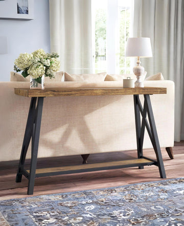Console Table – Rustic Wood & Metal Frame Entryway Accent by Maghji