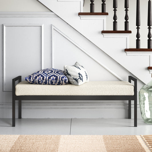 Minimalist Upholstered Entryway Bench with Black Metal Frame