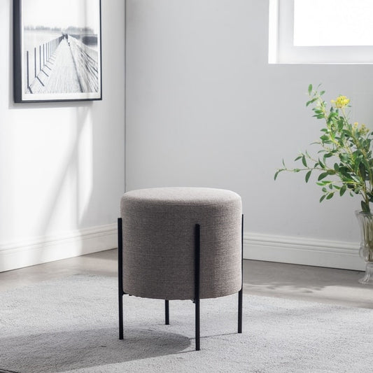 Maghji Modern Round Ottoman with Metal Base – Minimalist Upholstered Stool