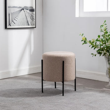 Maghji Modern Round Ottoman with Metal Base – Minimalist Upholstered Stool