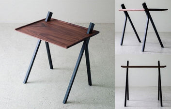 MAGHJI Modern Study Desk with Walnut Top, Metal A-Frame Legs, Minimalist Design