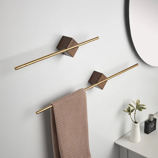 Geometric Wall-Mounted Towel Bar – Modern Wood & Metal Design