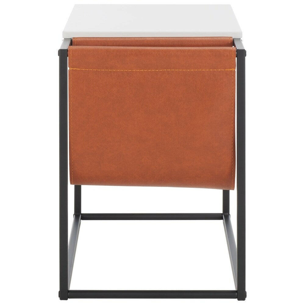 Marble Side Table with Pu Storage Office Bedroom Sofa Side Table.