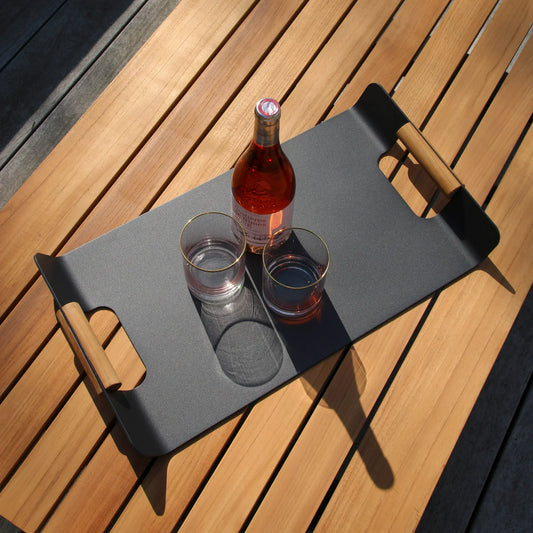 Modern Metal Serving Tray with Wooden Handles