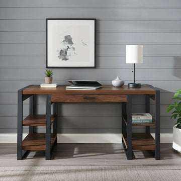 Maghji 60" Tech Desk with USB Ports & Open Storage – Modern Industrial Office Hub