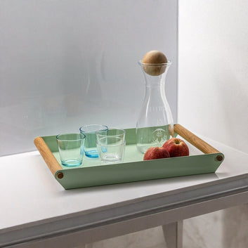 MAGHJI Modern Serving Tray with Wooden Handles, Mint Green, Set of 3
