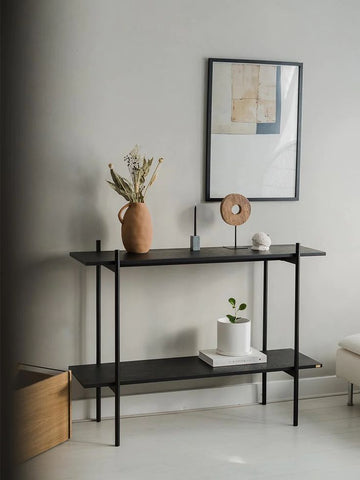 Minimalist Black Metal & Wood Console Shelf
