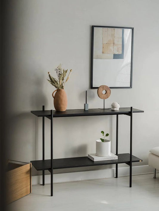 Minimalist Black Metal & Wood Console Shelf