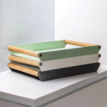 MAGHJI Modern Serving Tray with Wooden Handles, Mint Green, Set of 3
