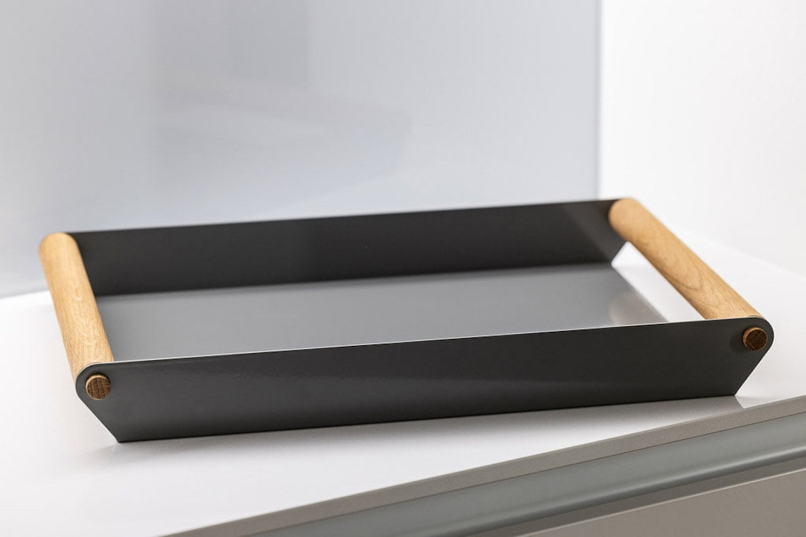 MAGHJI Modern Serving Tray with Wooden Handles, Mint Green, Set of 3.
