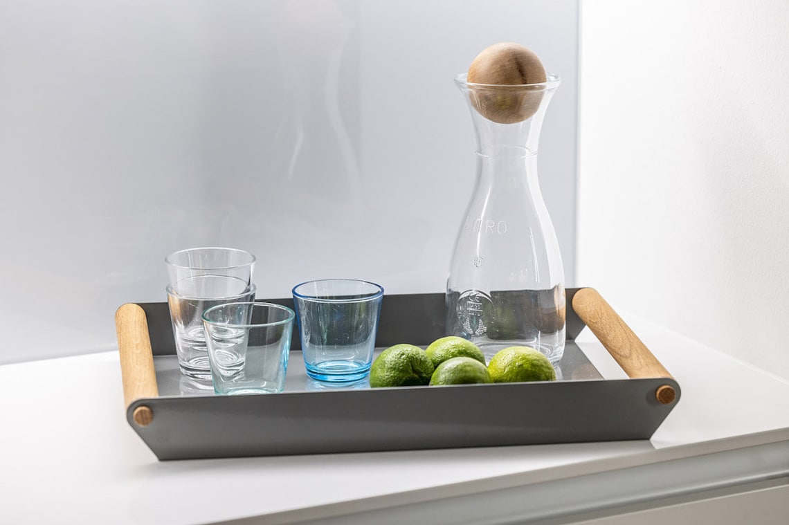 MAGHJI Modern Serving Tray with Wooden Handles, Mint Green, Set of 3.