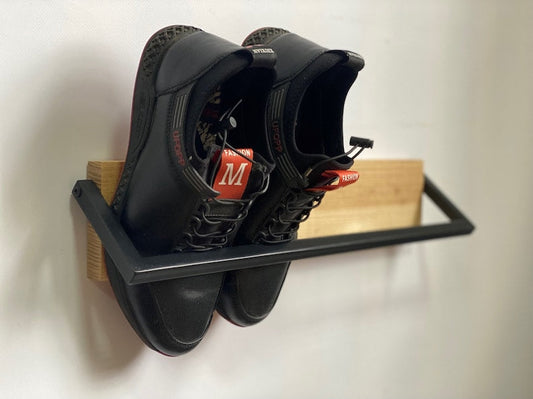 MAGHJI Wall Mounted Shoe Holder Shelf, Black Metal and Wood, 2 Units