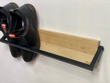 MAGHJI Wall Mounted Shoe Holder Shelf, Black Metal and Wood, 2 Units