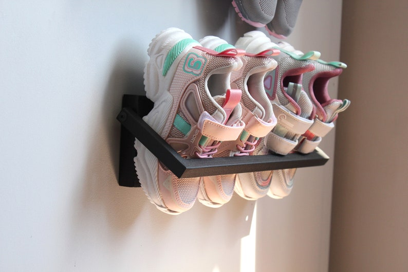 MAGHJI Wall Mounted Shoe Holder Shelf, Black Metal and Wood, 2 Units.