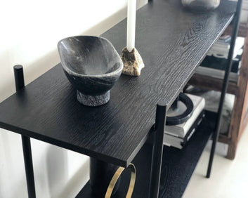 Minimalist Black Metal & Wood Console Shelf