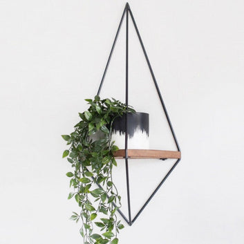 MAGHJI Set of 2 Geometric Floating Wall Planters, Triangle Design with Metal and Wood, Black Finish