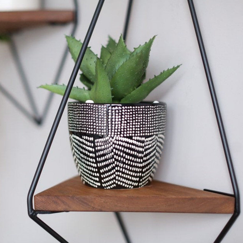 MAGHJI Set of 2 Geometric Floating Wall Shelves, Triangle Design with Metal and Wood, Black Finish.