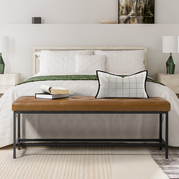 Faux Leather Tufted Bench with Black Metal Frame