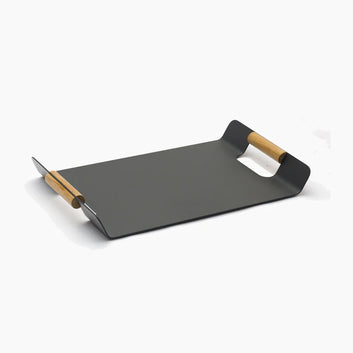 Modern Metal Serving Tray with Wooden Handles