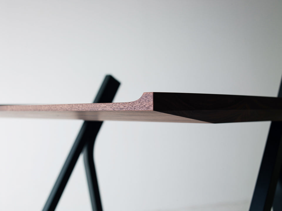MAGHJI Modern Study Desk with Walnut Top, Metal A-Frame Legs, Minimalist Design.