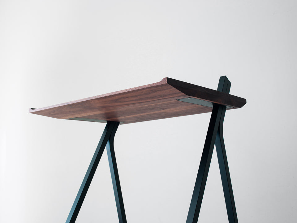 MAGHJI Modern Study Desk with Walnut Top, Metal A-Frame Legs, Minimalist Design.